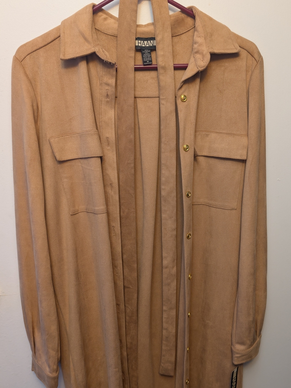 Haani Tan Faux Suede Button-Down Shirtdress Size M